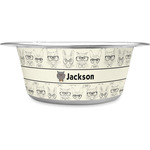 Hipster Cats & Mustache Stainless Steel Dog Bowl (Personalized)