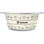 Hipster Cats & Mustache Stainless Steel Dog Bowl - Small (Personalized)