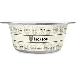 Hipster Cats & Mustache Stainless Steel Dog Bowl - Medium (Personalized)
