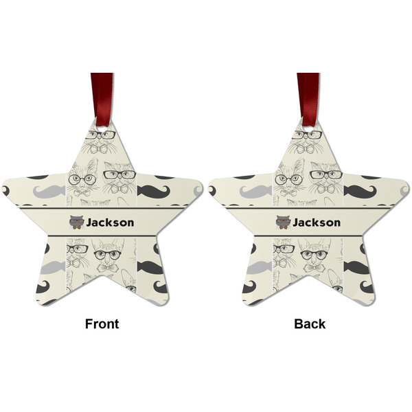 Hipster Cats & Mustache Metal Star Ornament - Front and Back
