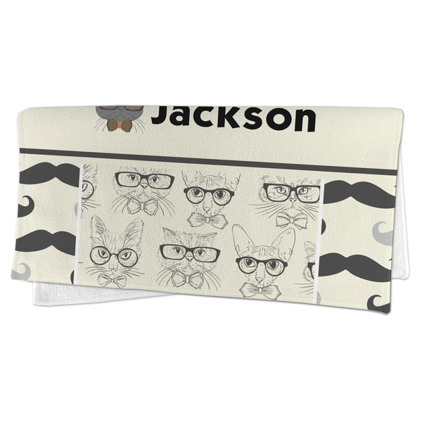 Hipster Cats & Mustache Microfiber Dish Rag - FOLDED (half)