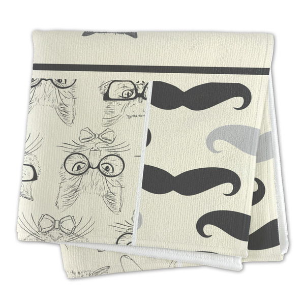 Hipster Cats & Mustache Microfiber Dish Rag - FOLDED (square)