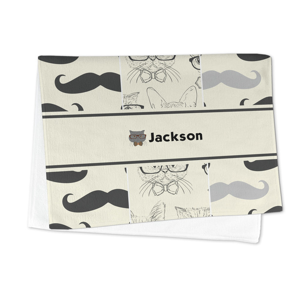 Hipster Cats & Mustache Microfiber Dish Towel - FOLDED HALF