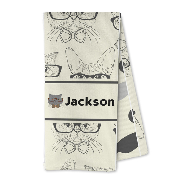 Custom Hipster Cats & Mustache Kitchen Towel - Microfiber (Personalized)