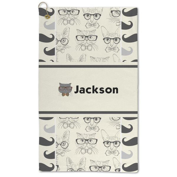 Custom Hipster Cats & Mustache Microfiber Golf Towel - Large (Personalized)