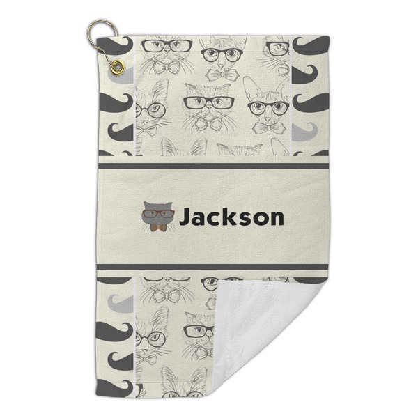 Hipster Cats & Mustache Microfiber Golf Towels Small - FRONT FOLDED