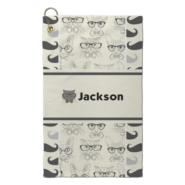 Custom Hipster Cats & Mustache Microfiber Golf Towel - Small (Personalized)