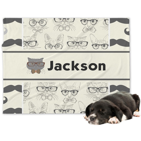 Custom Hipster Cats & Mustache Dog Blanket - Large (Personalized)