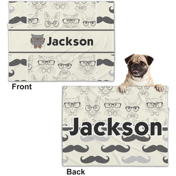 Hipster Cats & Mustache Microfleece Dog Blanket - Regular - Front & Back