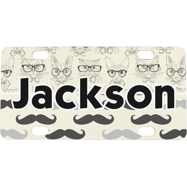 Custom Hipster Cats & Mustache Mini / Bicycle License Plate (4 Holes) (Personalized)