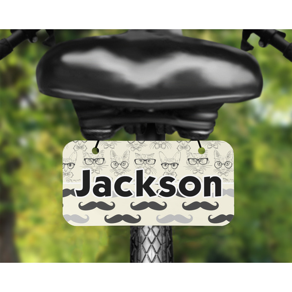 Hipster Cats & Mustache Mini License Plate on Bicycle - LIFESTYLE Two holes