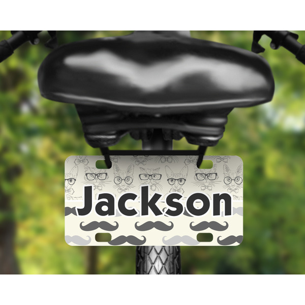Hipster Cats & Mustache Mini License Plate on Bicycle