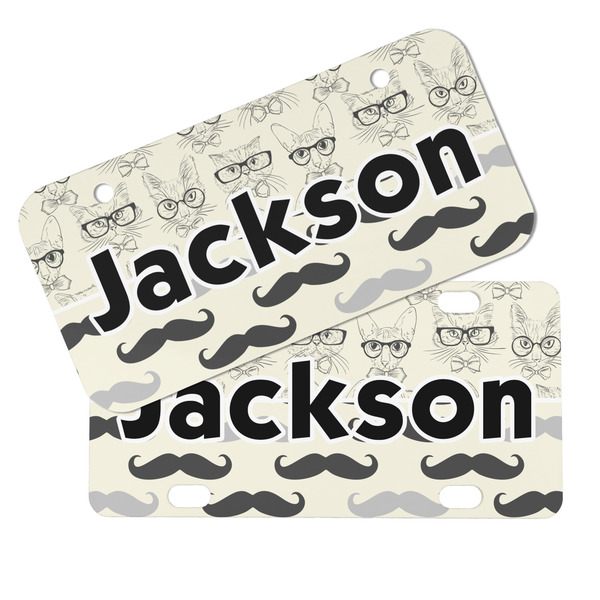 Hipster Cats & Mustache Mini License Plates - MAIN (4 and 2 Holes)