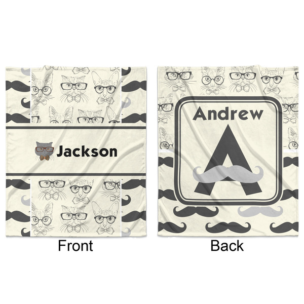 Hipster Cats & Mustache Minky Blanket - 50"x60" - Double Sided - Front & Back