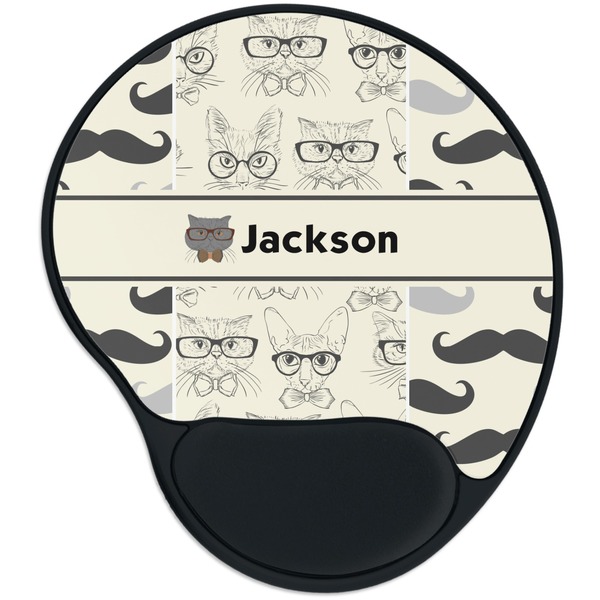 Custom Hipster Cats & Mustache Mouse Pad with Wrist Support