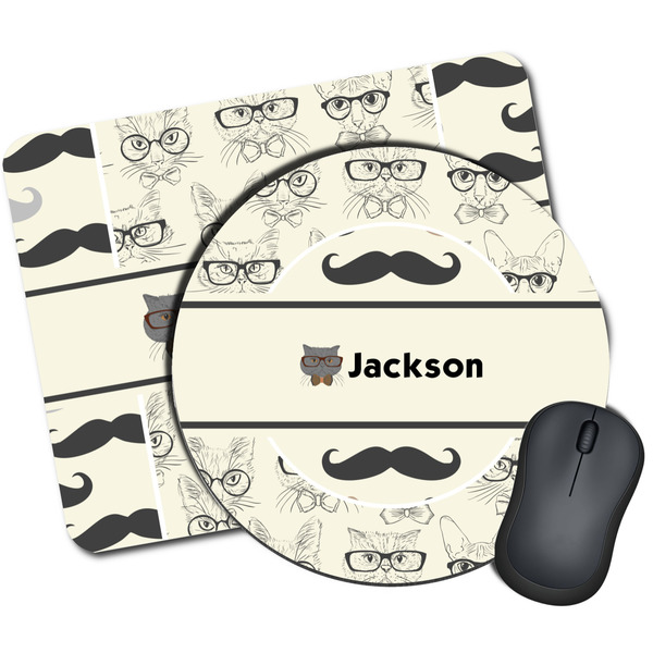 Custom Hipster Cats & Mustache Mouse Pad (Personalized)