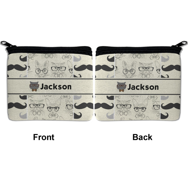 Hipster Cats & Mustache Neoprene Coin Purse - Front & Back (APPROVAL)