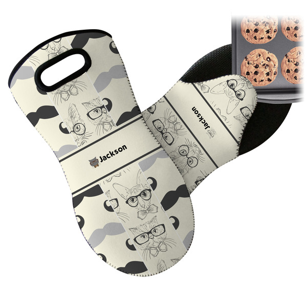 Hipster Cats & Mustache Neoprene Oven Mitt