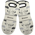 Hipster Cats & Mustache Neoprene Oven Mitts - Set of 2 w/ Name or Text
