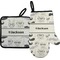 Hipster Cats & Mustache Oven Mitt & Pot Holder Set w/ Name or Text