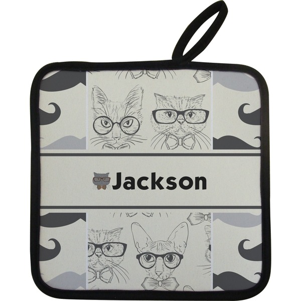 Custom Hipster Cats & Mustache Pot Holder w/ Name or Text