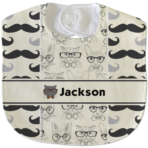 Hipster Cats & Mustache New Baby Bib - Closed and Folded