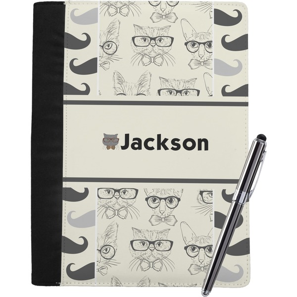 Custom Hipster Cats & Mustache Notebook Padfolio - Large w/ Name or Text