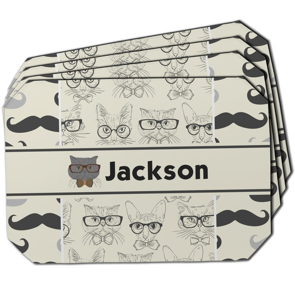 Custom Hipster Cats & Mustache Dining Table Mat - Octagon w/ Name or Text