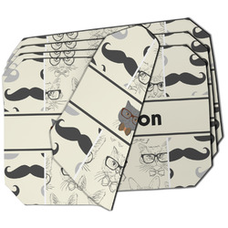 Hipster Cats & Mustache Dining Table Mat - Octagon - Set of 4 (Double-SIded) w/ Name or Text