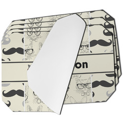 Hipster Cats & Mustache Dining Table Mat - Octagon - Set of 4 (Single-Sided) w/ Name or Text