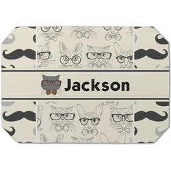 Hipster Cats & Mustache Dining Table Mat - Octagon (Single-Sided) w/ Name or Text