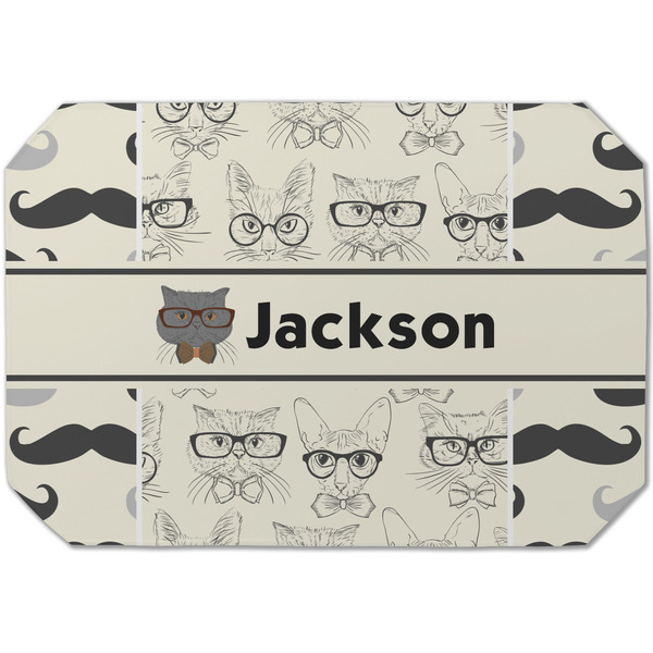 Custom Hipster Cats & Mustache Dining Table Mat - Octagon (Single-Sided) w/ Name or Text