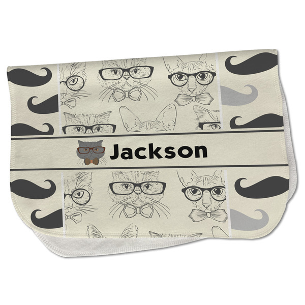 Custom Hipster Cats & Mustache Burp Cloth - Fleece w/ Name or Text