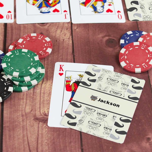Hipster Cats & Mustache On Table with Poker Chips