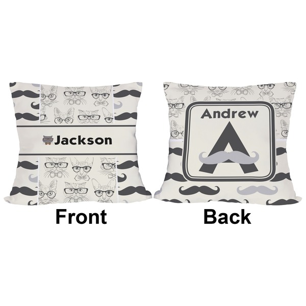 Hipster Cats & Mustache Outdoor Pillow - 18x18