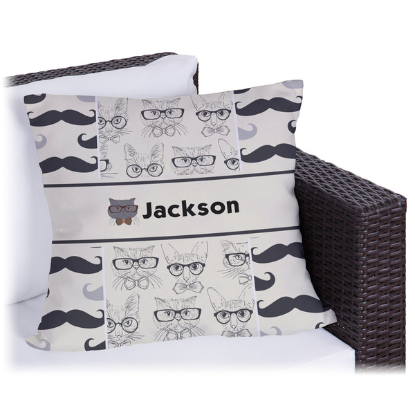 Custom Hipster Cats & Mustache Outdoor Pillow - 16" (Personalized)