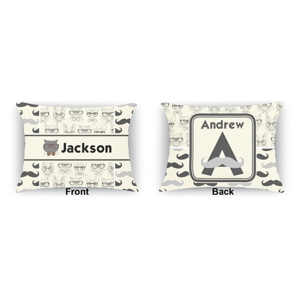 Hipster Cats & Mustache  Outdoor Rectangular Throw Pillow (Front and Back)