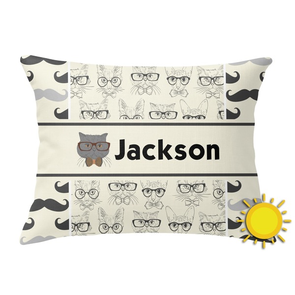 Custom Hipster Cats & Mustache Outdoor Throw Pillow (Rectangular) (Personalized)