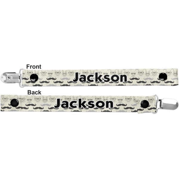 Hipster Cats & Mustache Pacifier Clip - Front and Back