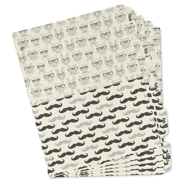 Custom Hipster Cats & Mustache Binder Tab Divider - Set of 5 (Personalized)