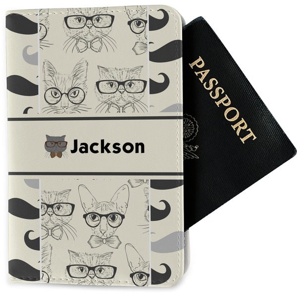 Custom Hipster Cats & Mustache Passport Holder - Fabric (Personalized)