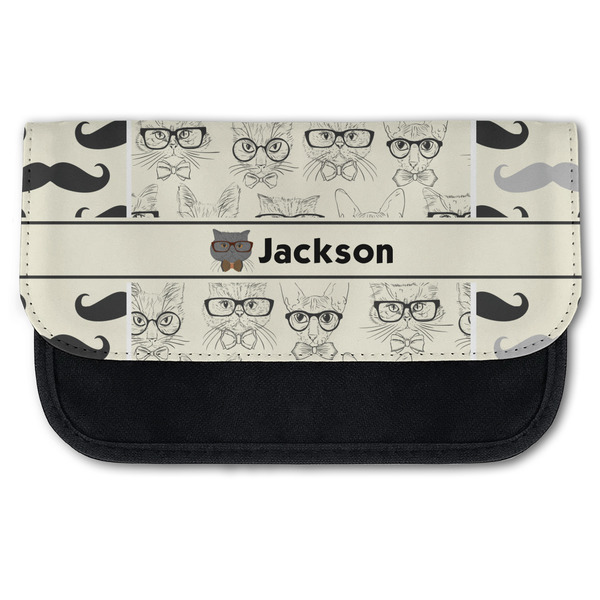 Custom Hipster Cats & Mustache Canvas Pencil Case w/ Name or Text