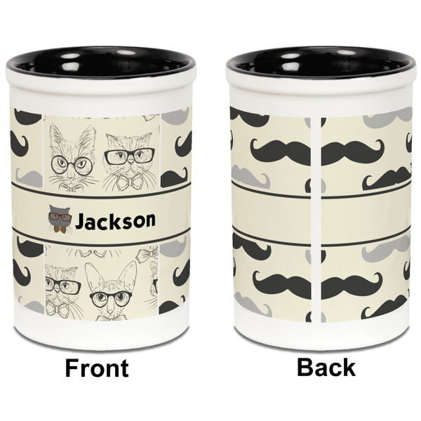 Hipster Cats & Mustache Pencil Holder - Black - approval