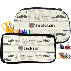 Hipster Cats & Mustache Neoprene Pencil Case (Personalized)