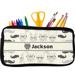 Hipster Cats & Mustache Neoprene Pencil Case - Small w/ Name or Text