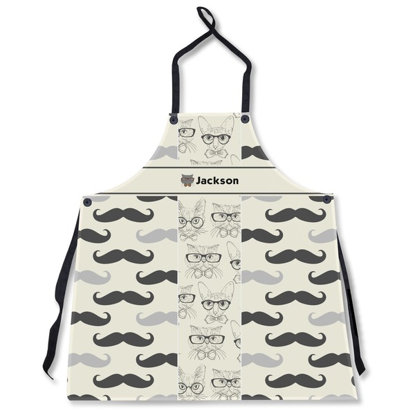 Custom Hipster Cats & Mustache Apron Without Pockets w/ Name or Text