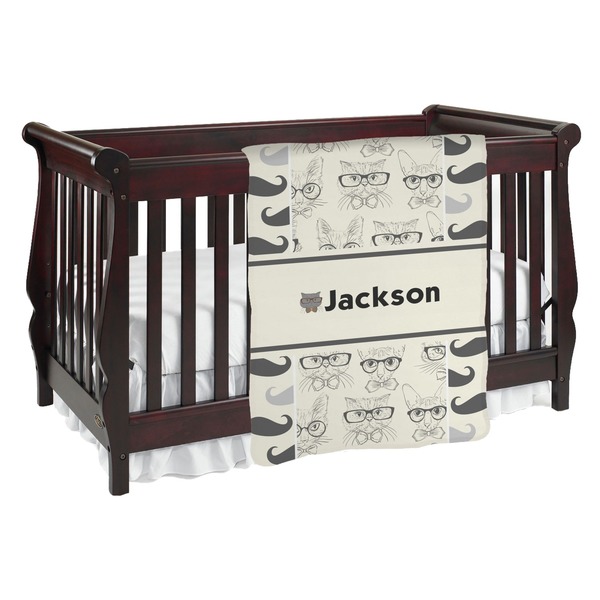Custom Hipster Cats & Mustache Baby Blanket (Personalized)