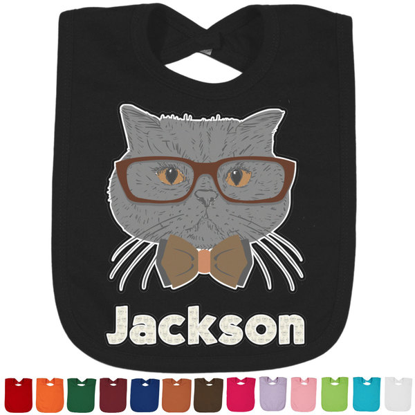 Custom Hipster Cats & Mustache Cotton Baby Bib (Personalized)