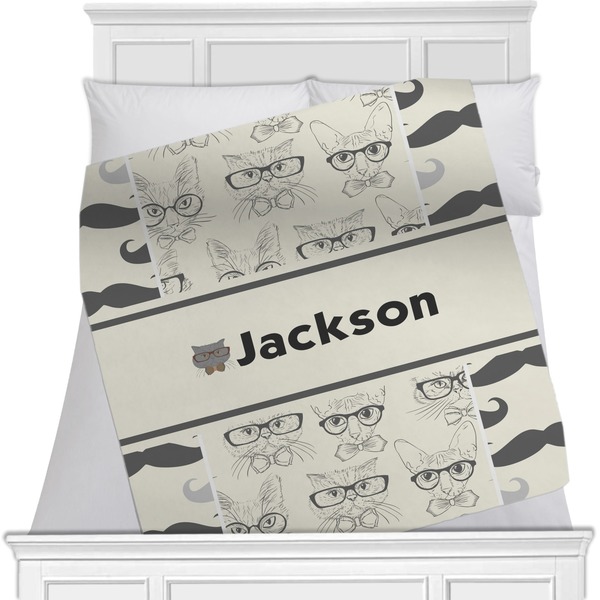 Custom Hipster Cats & Mustache Minky Blanket - Toddler / Throw - 60"x50" - Single Sided (Personalized)