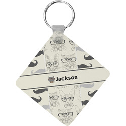 Hipster Cats & Mustache Diamond Plastic Keychain w/ Name or Text